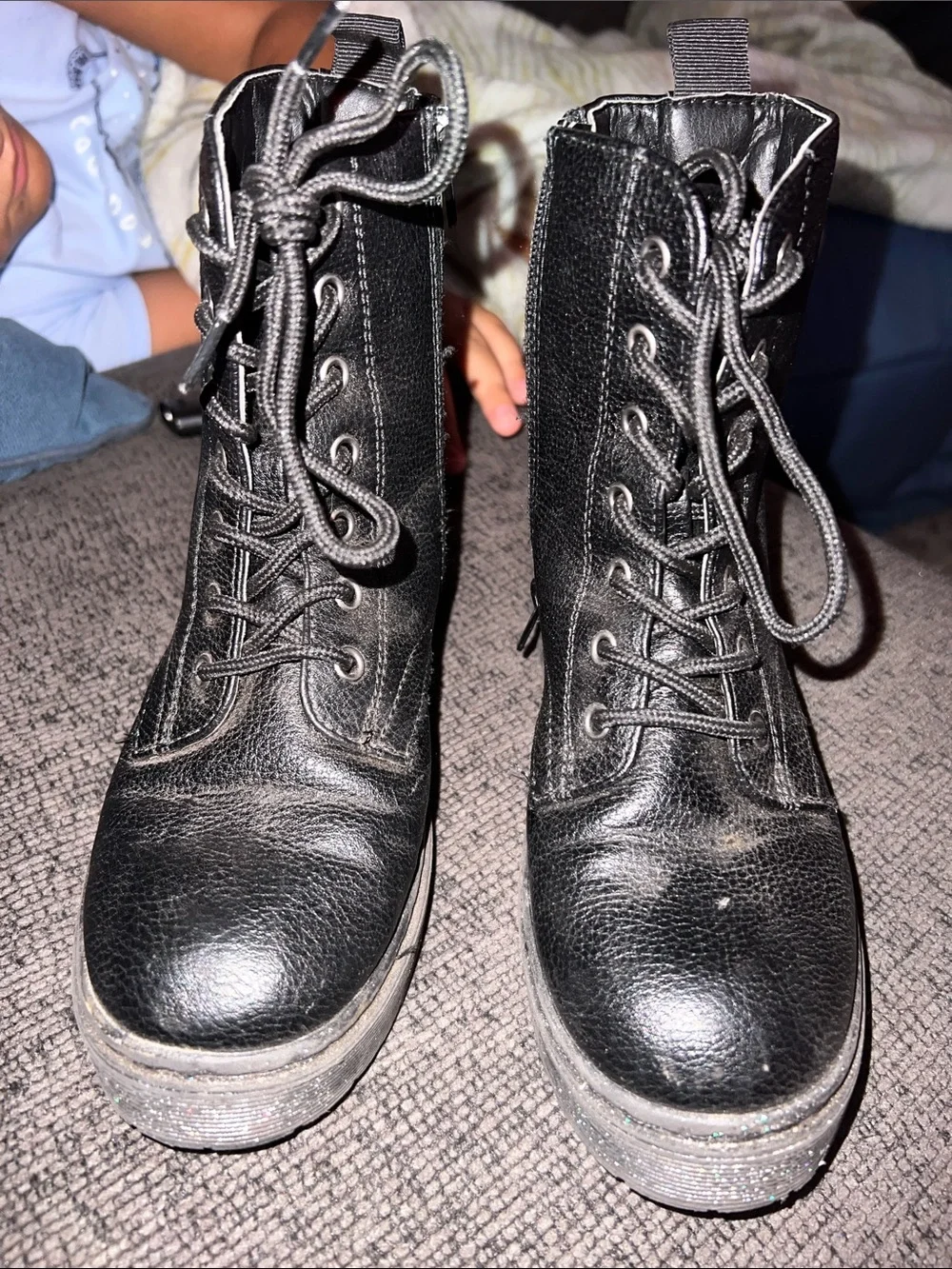 Kids Black Lace-Up Combat Boots - Classic Stylish Design